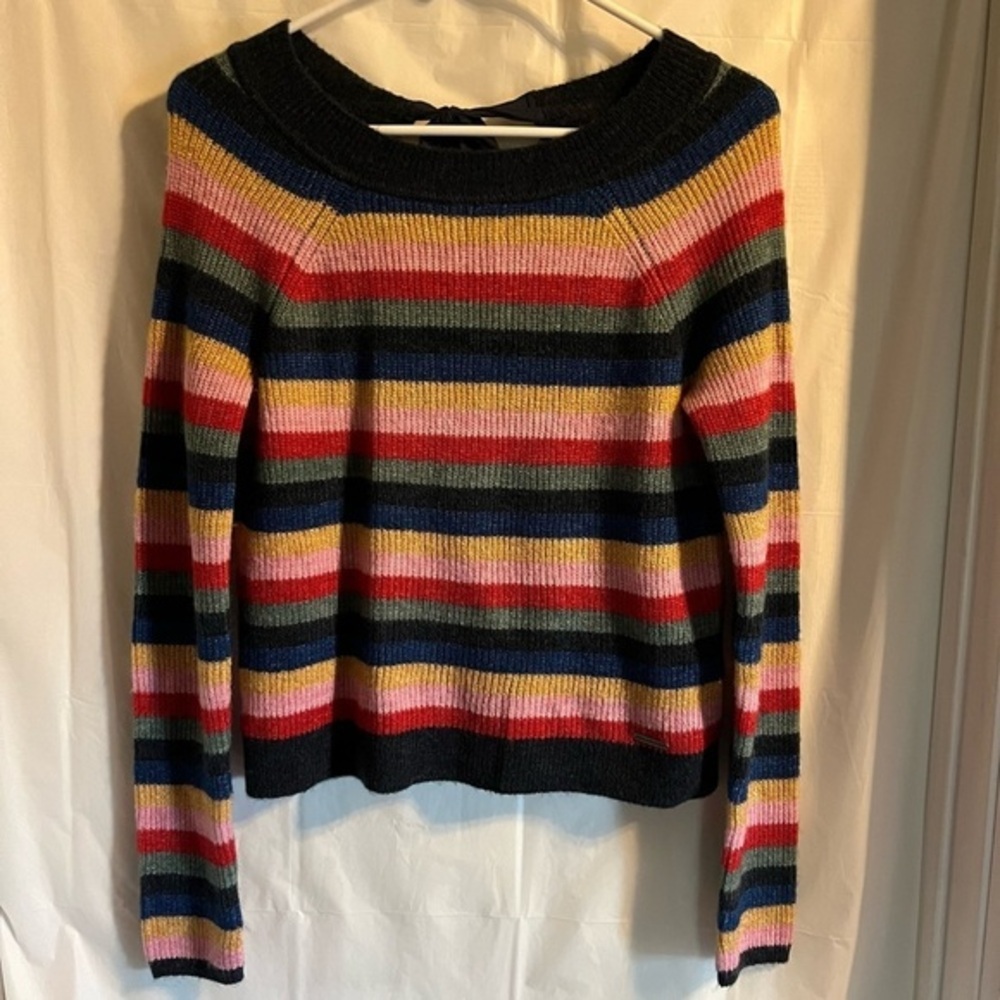 Abercrombie & Fitch Colorful Striped Bow Sweater Size‎ XS Preppy Y2K Rainbow